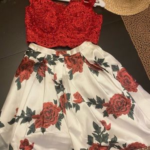 Homecoming 2 piece red white floral dress size small